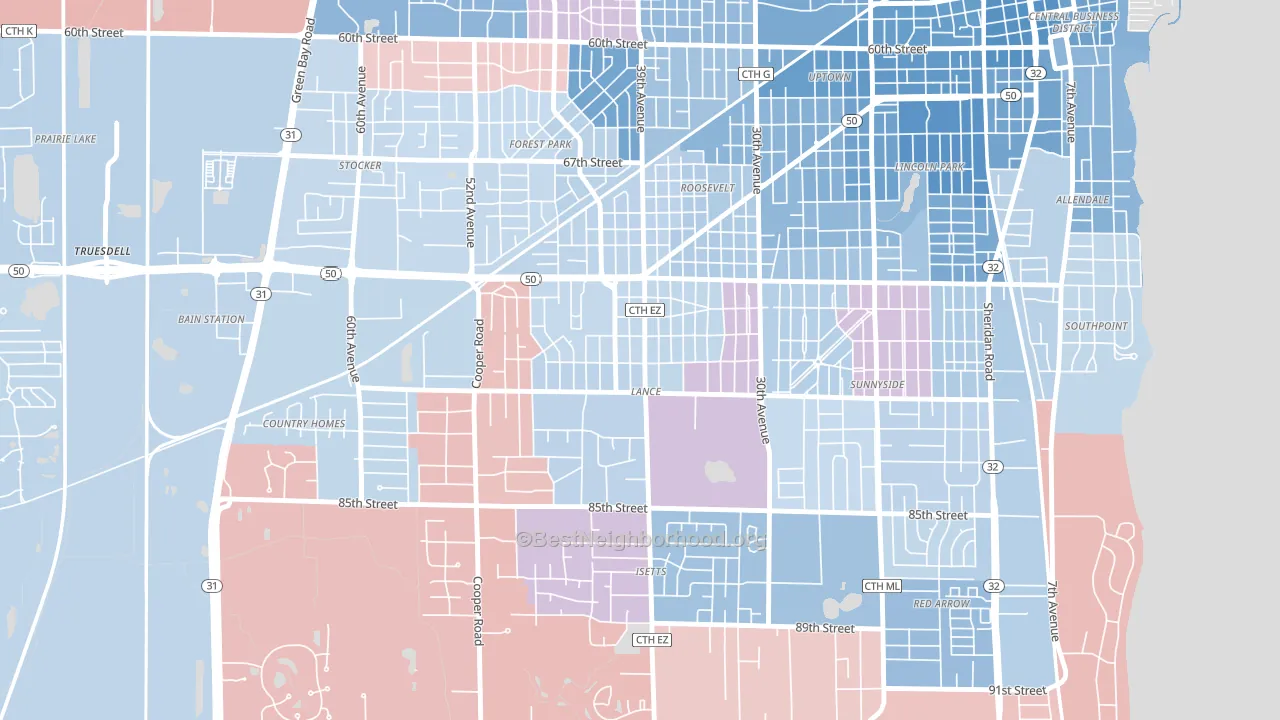 Lance, Kenosha, WI block-group political-lean map