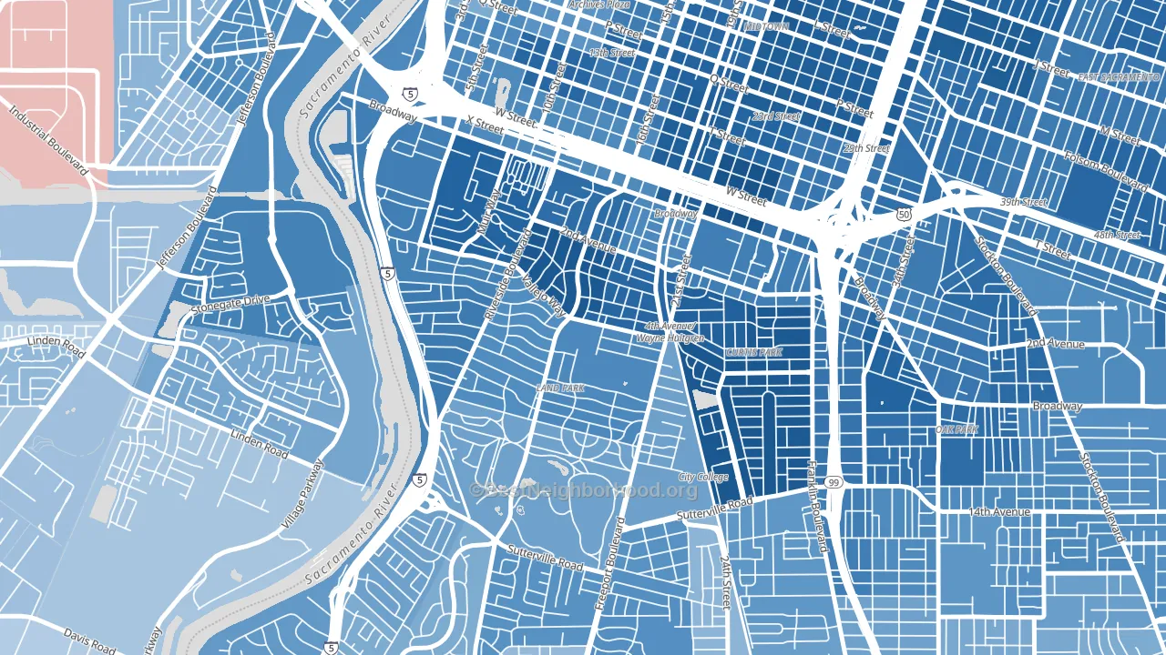 Land Park, Sacramento, CA block-group political-lean map