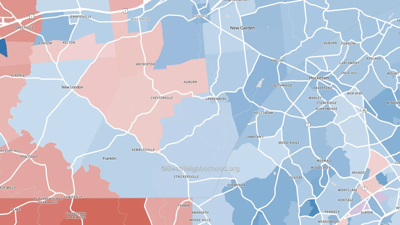 Landenberg, PA block-group political-lean map