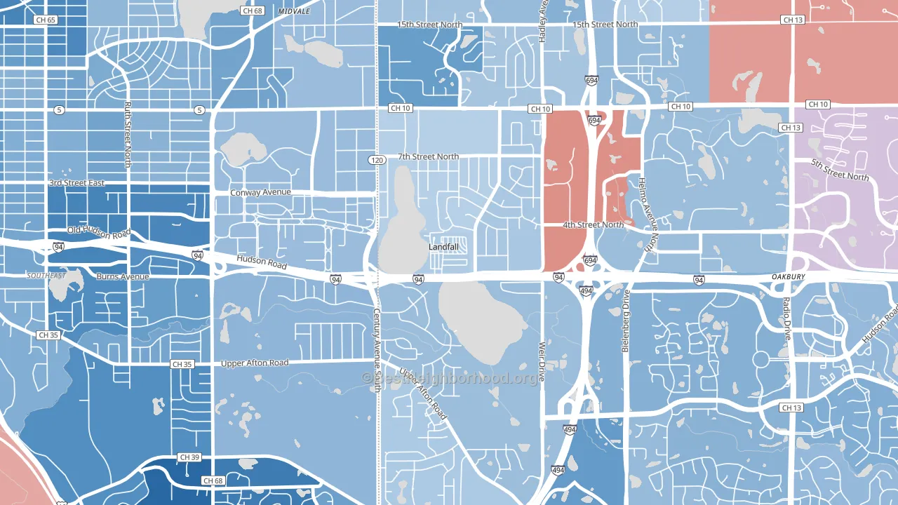 Landfall, MN block-group political-lean map