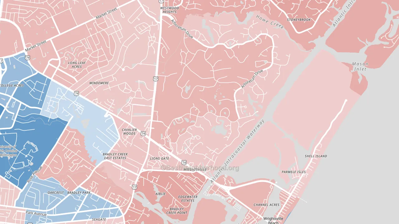 Landfall, Wilmington, NC block-group political-lean map