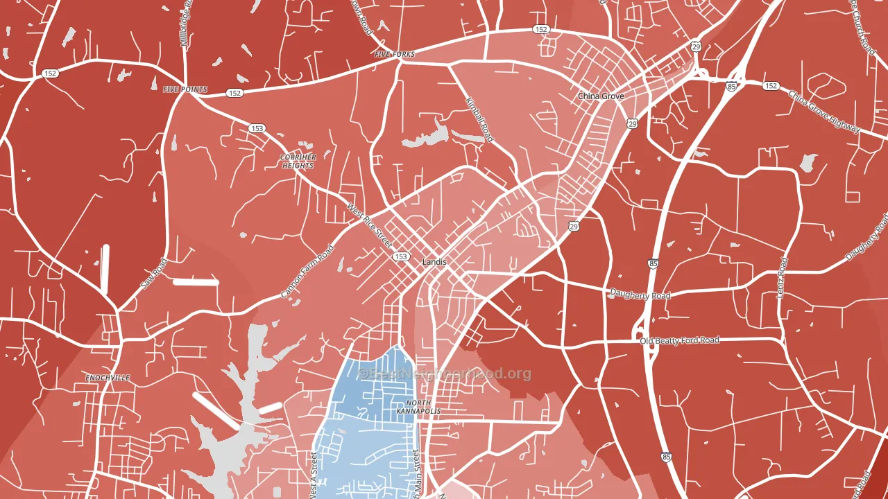 Landis, NC block-group political-lean map