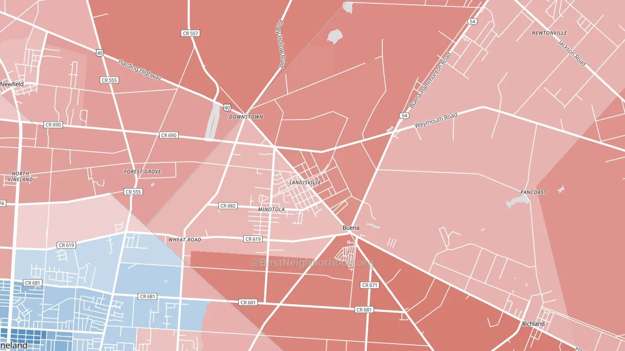 Landisville, NJ block-group political-lean map