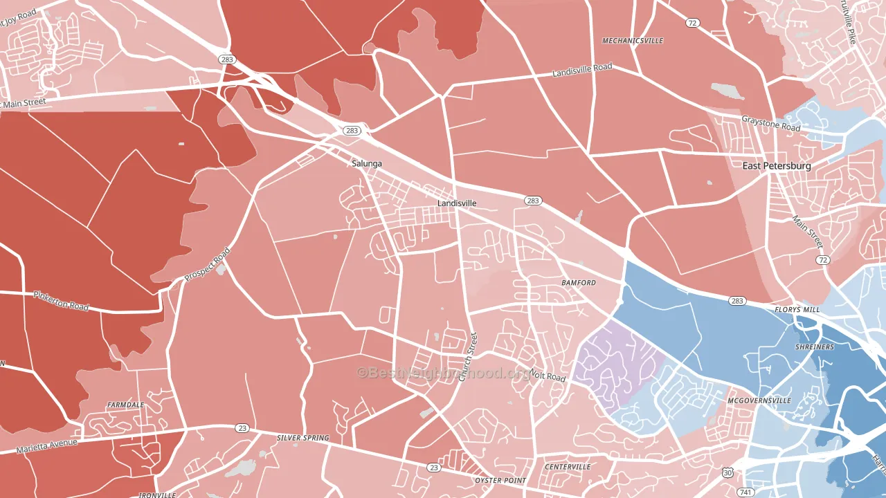 Landisville, PA block-group political-lean map