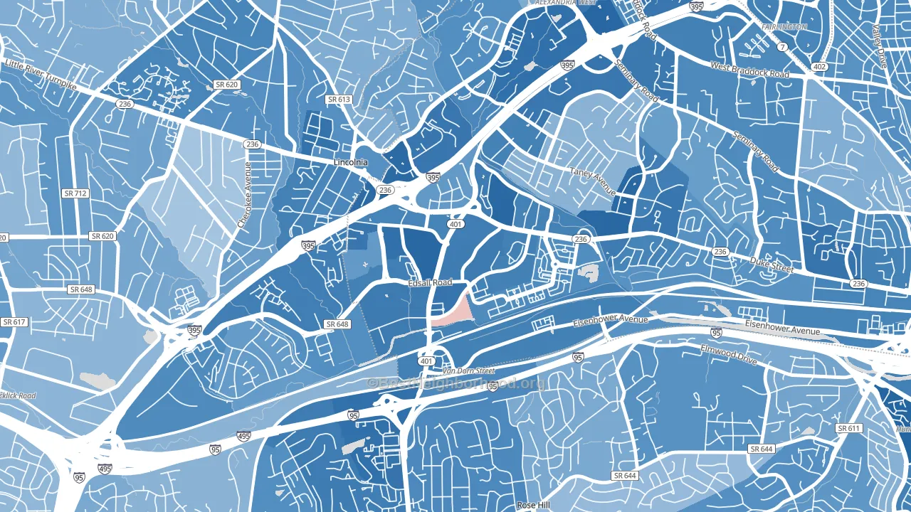 Landmark-Van Dom, Alexandria, VA block-group political-lean map