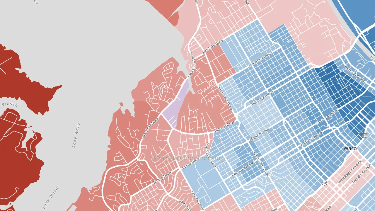 Landon Branch, Waco, TX block-group political-lean map