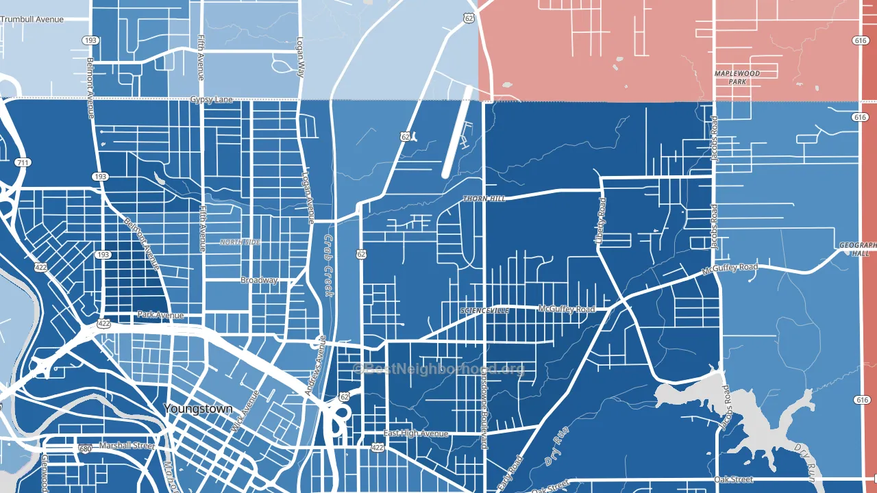 Landsdowne, Youngstown, OH block-group political-lean map