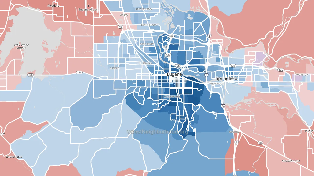Lane County, OR block-group political-lean map