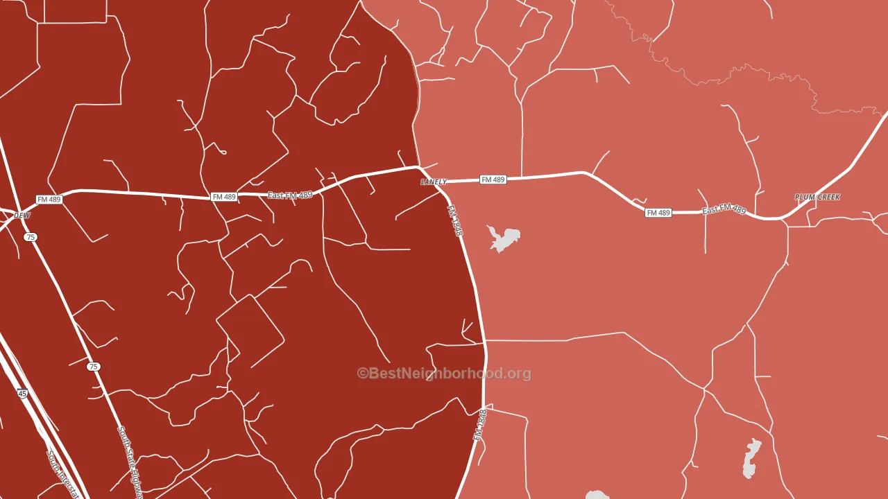 Lanely, TX block-group political-lean map