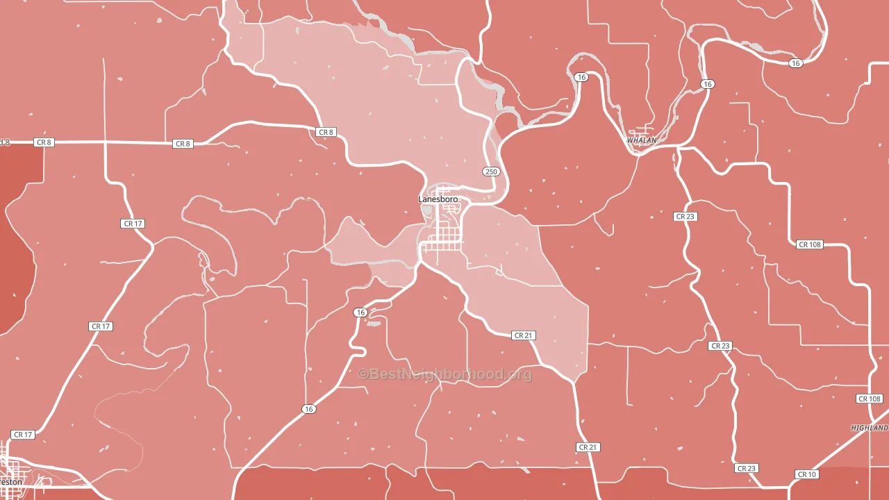 Lanesboro, MN block-group political-lean map