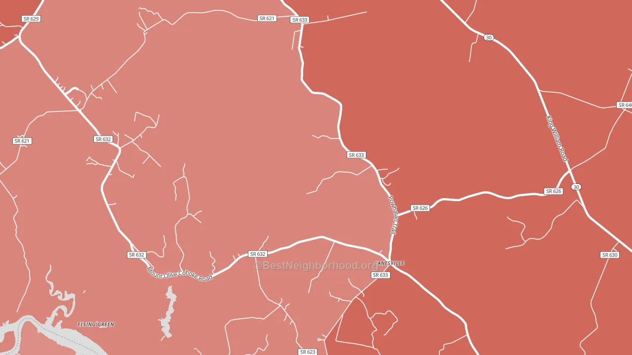 Lanesville, VA block-group political-lean map