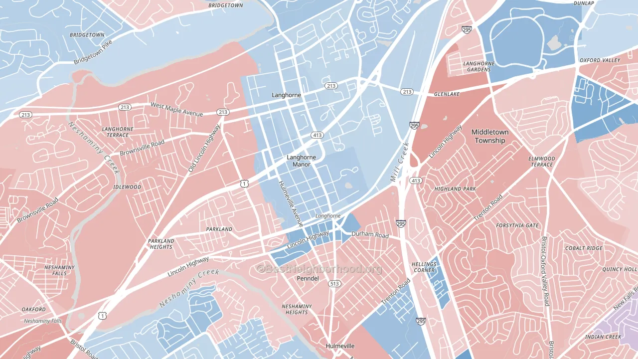 Langhorne Manor, PA block-group political-lean map