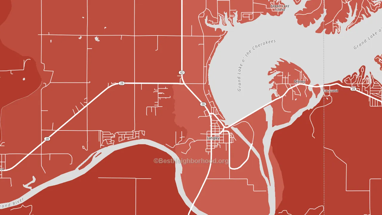 Langley, OK block-group political-lean map