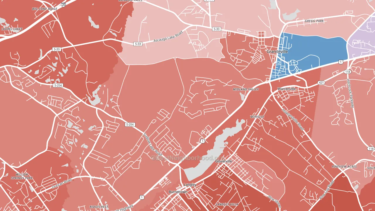 Langley, SC block-group political-lean map
