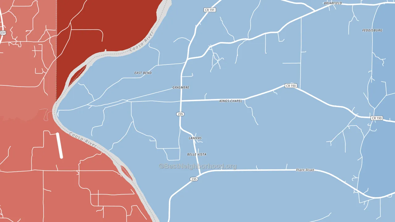 Laniers, AL block-group political-lean map
