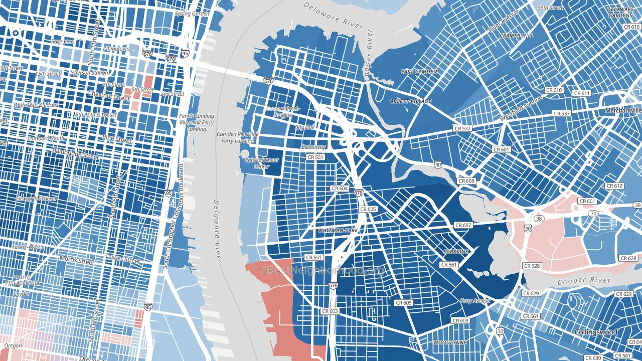 Lanning Square, Camden, NJ block-group political-lean map