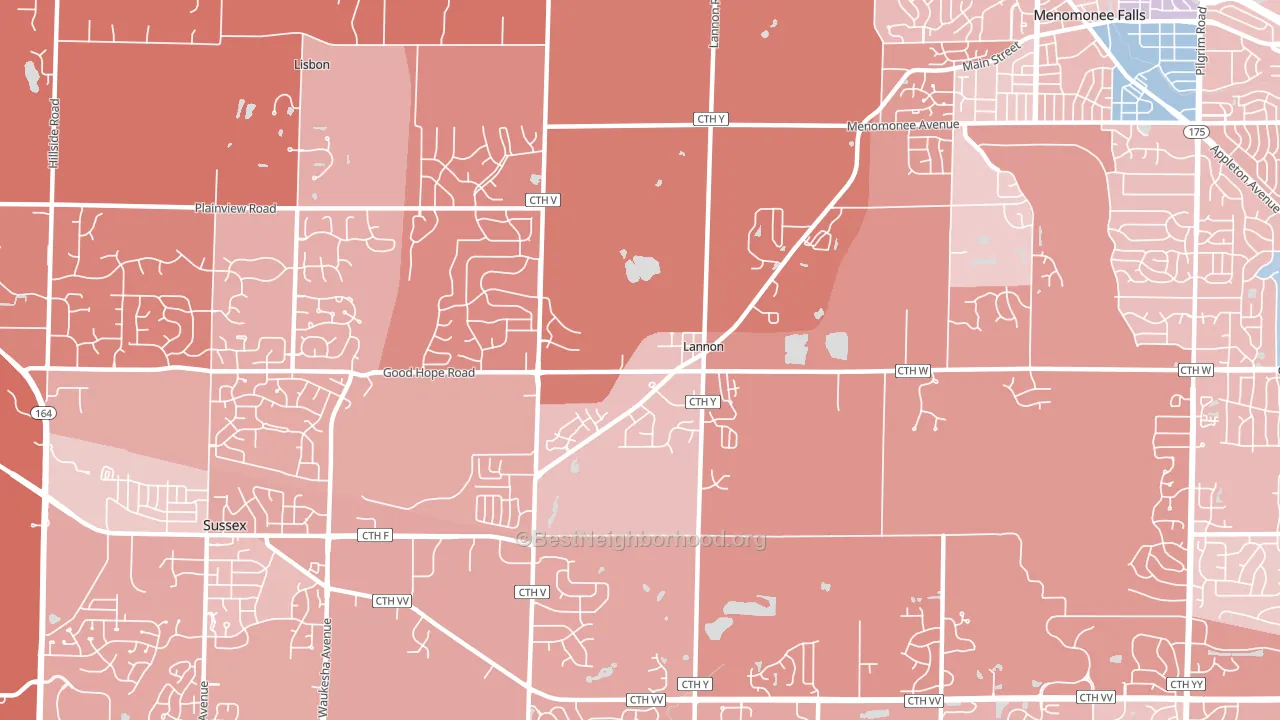 Lannon, WI block-group political-lean map