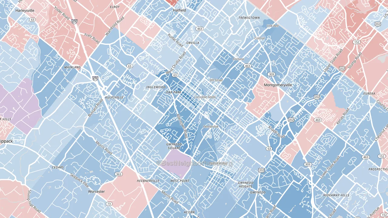 Lansdale, PA block-group political-lean map