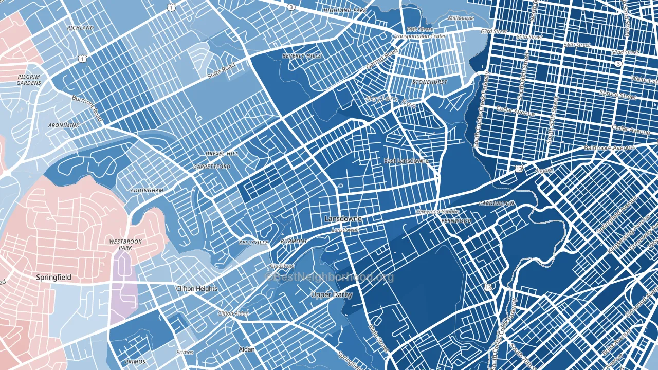 Lansdowne, PA block-group political-lean map