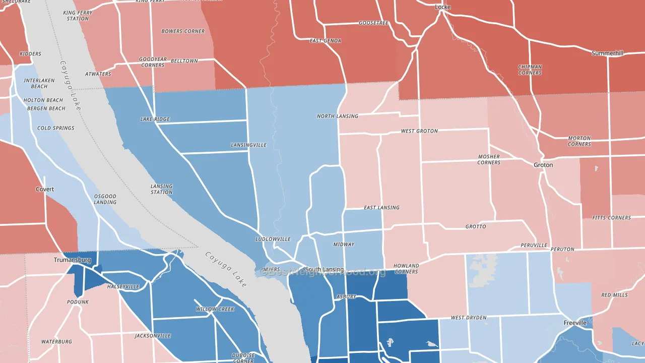 Lansing, NY block-group political-lean map