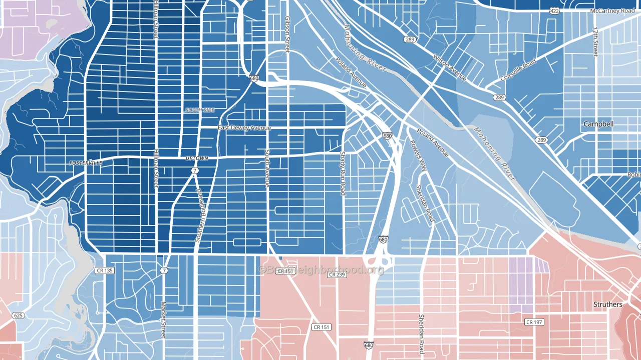 Lansingville, Youngstown, OH block-group political-lean map