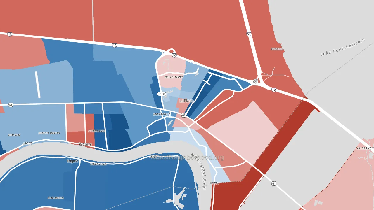 Laplace, LA block-group political-lean map