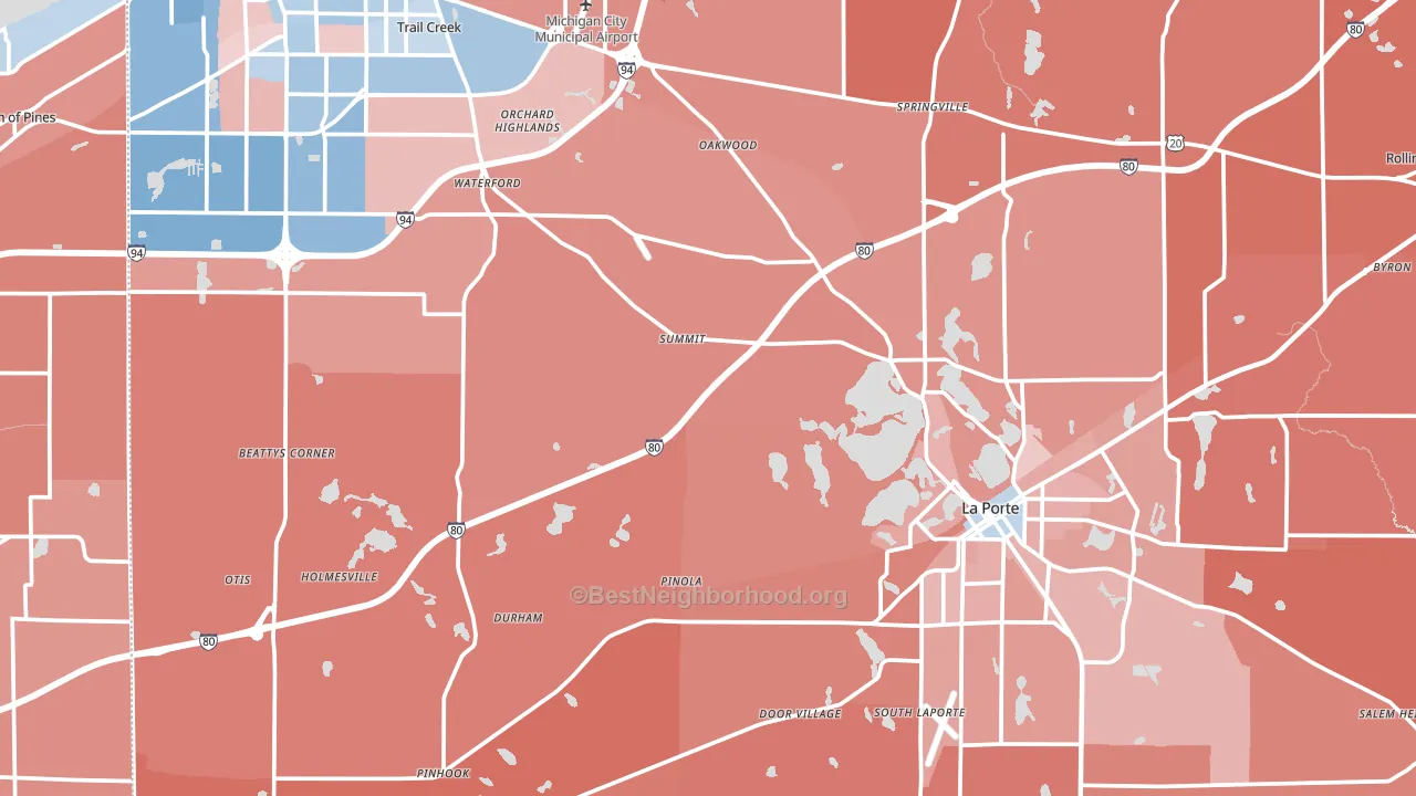 LaPorte County, IN block-group political-lean map