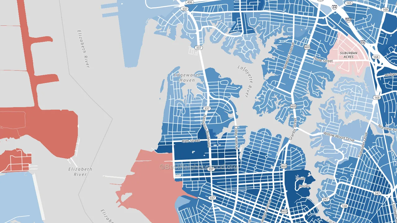 Larchmont-Edgewater, Norfolk, VA block-group political-lean map