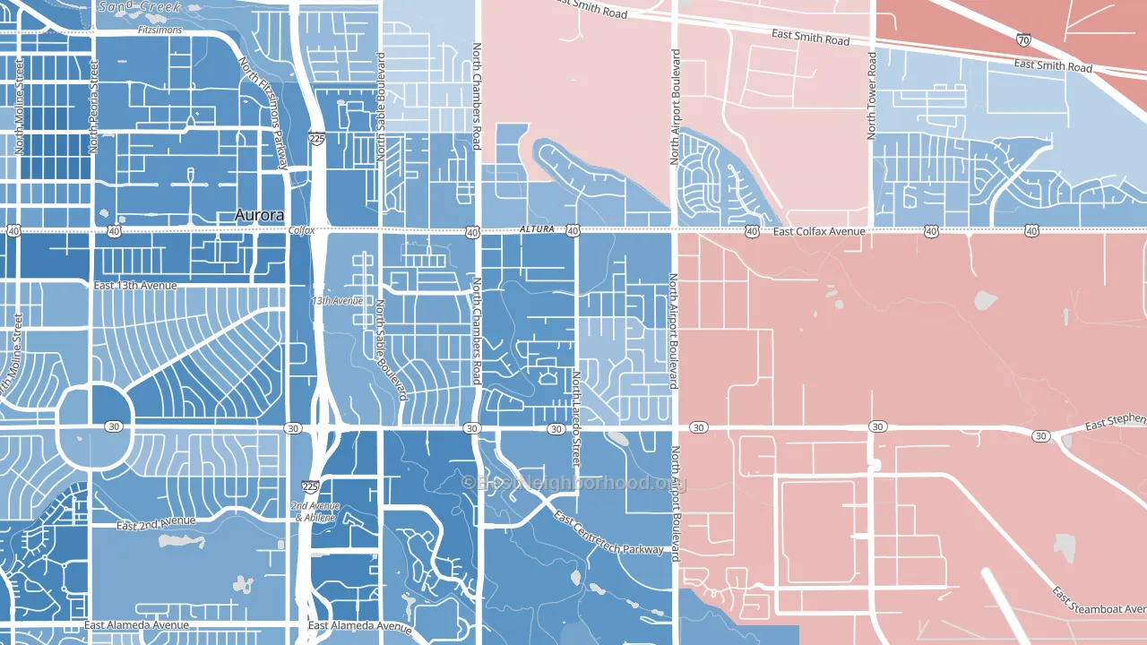 Laredo Highline, Aurora, CO block-group political-lean map