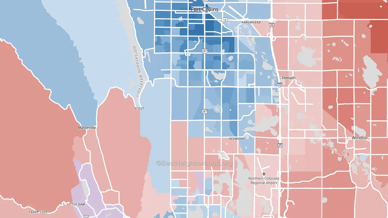 Larimer County, CO block-group political-lean map