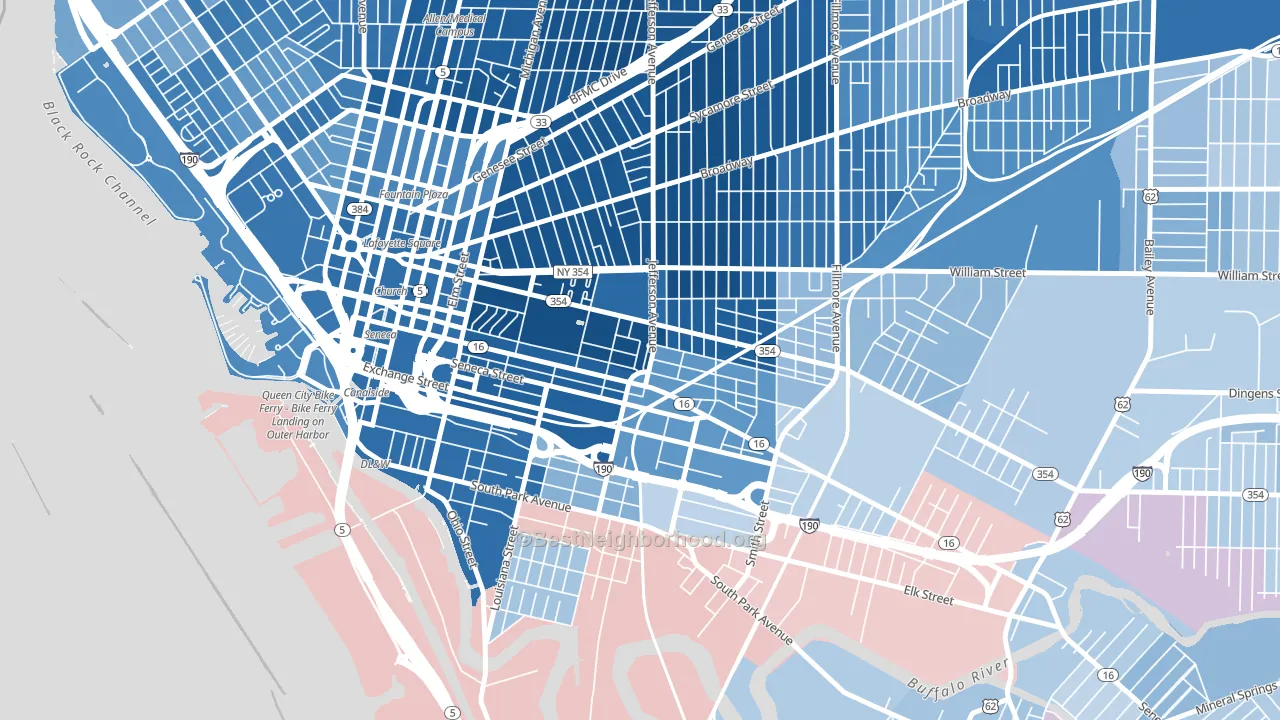 Larkinville, Buffalo, NY block-group political-lean map