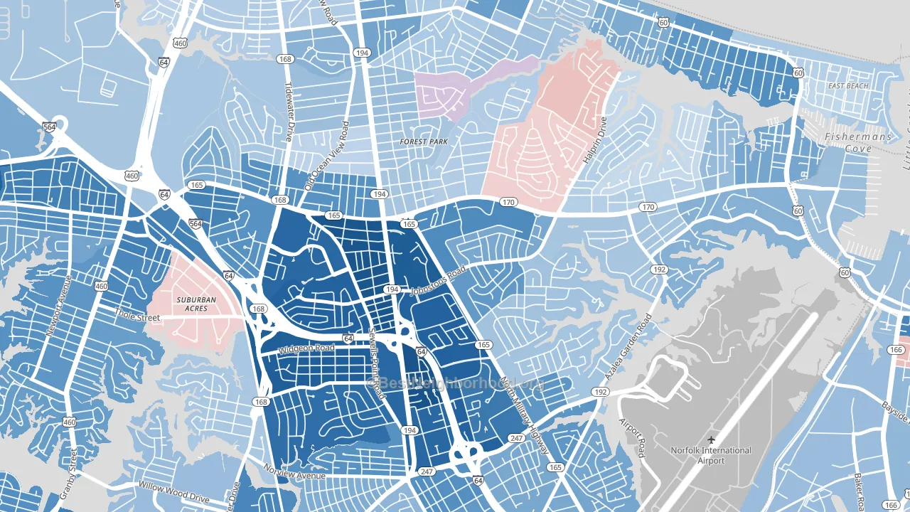 Larrymore Lawns, Norfolk, VA block-group political-lean map
