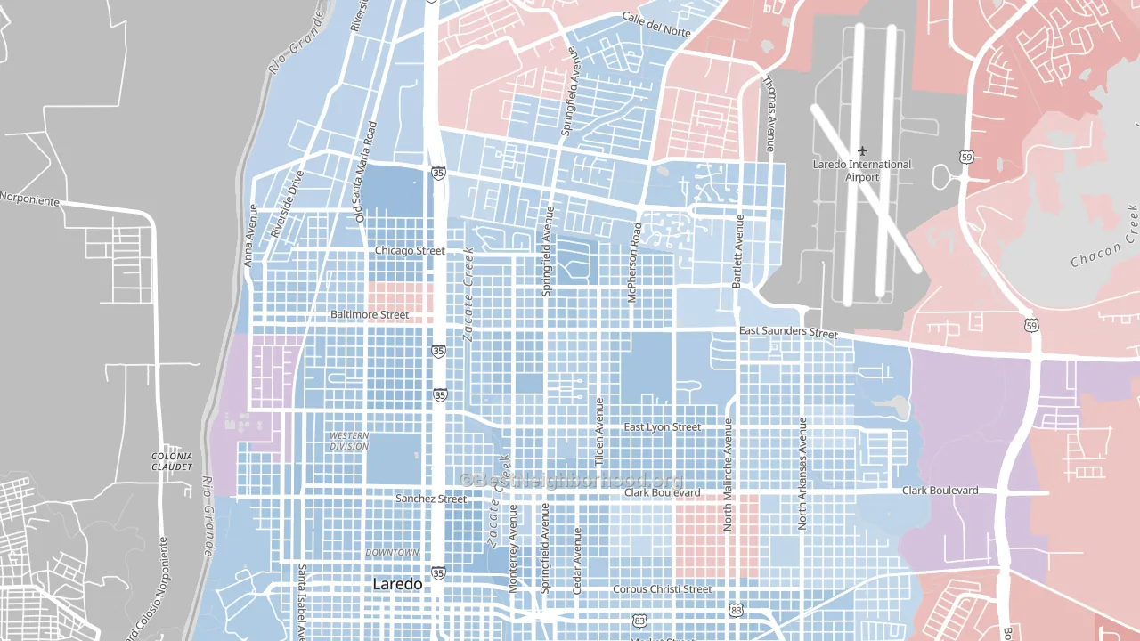 Las Cruces, Laredo, TX block-group political-lean map