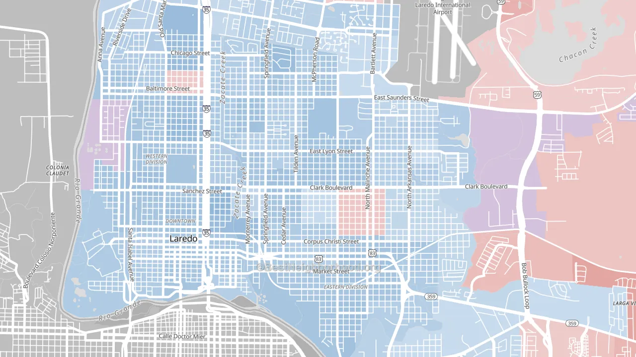 Las Lomas, Laredo, TX block-group political-lean map