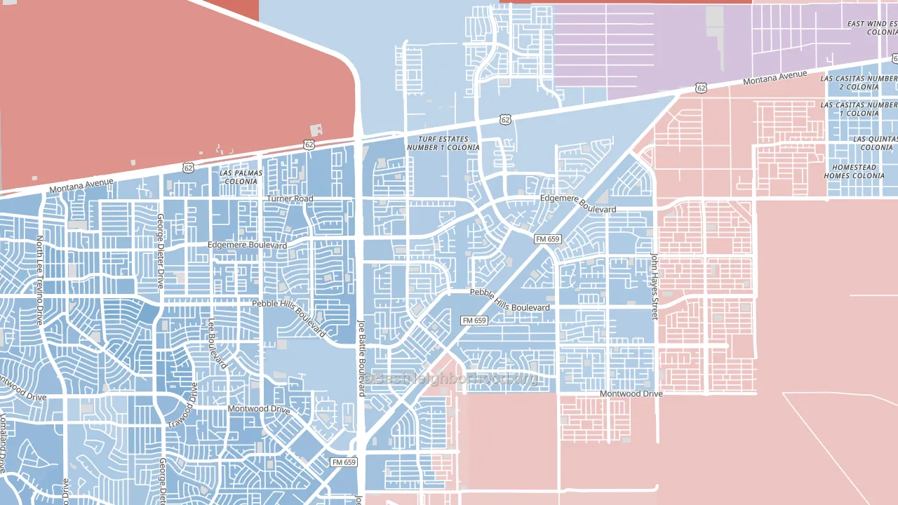 Las Tierras, El Paso, TX block-group political-lean map
