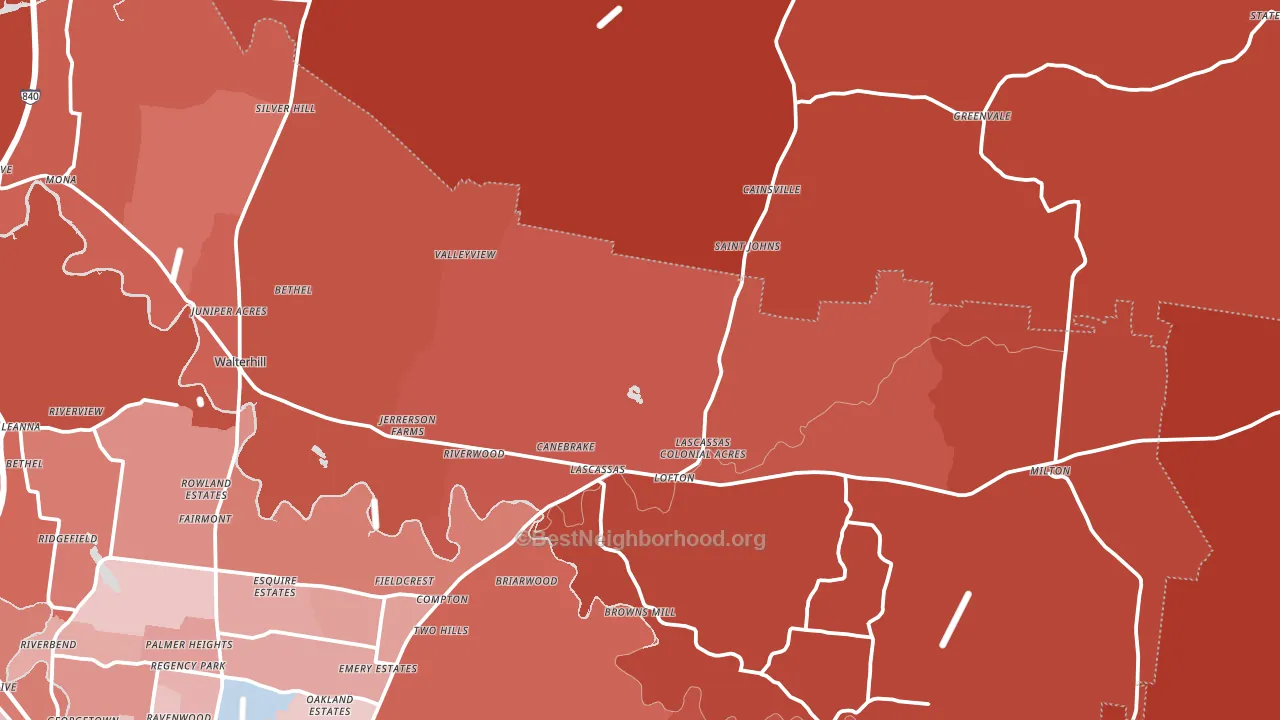 Lascassas, TN block-group political-lean map