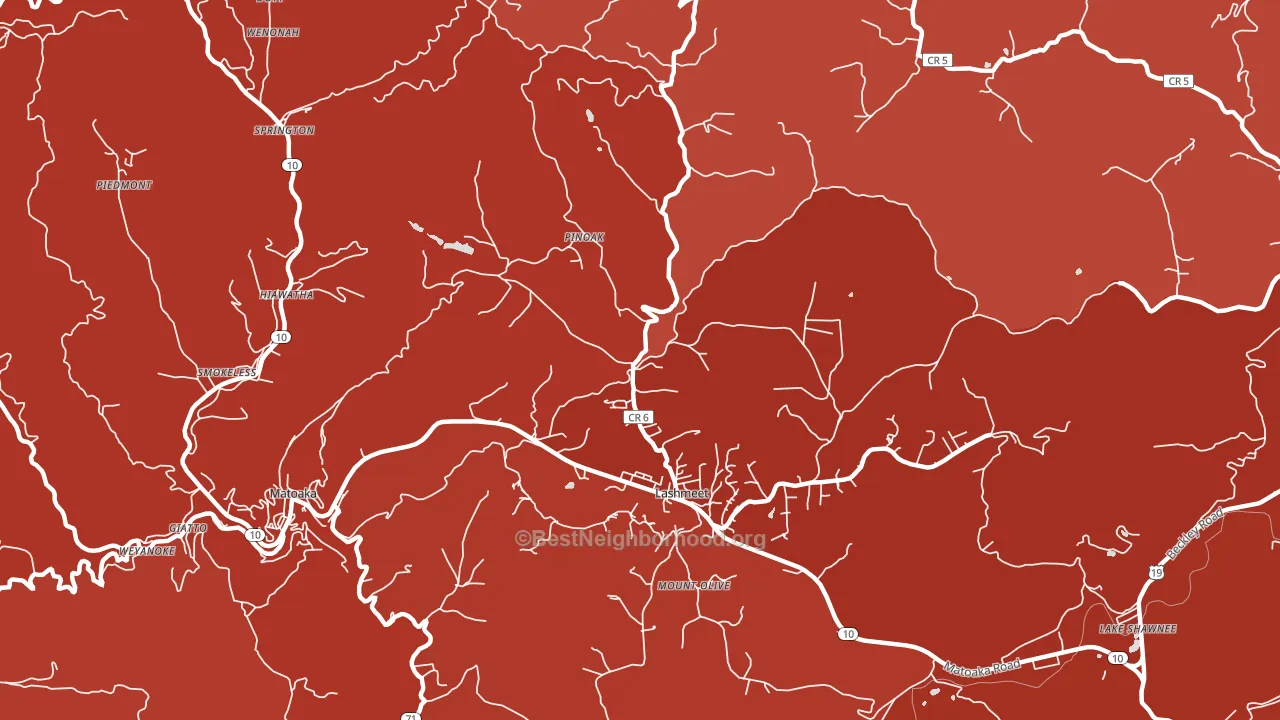Lashmeet, WV block-group political-lean map