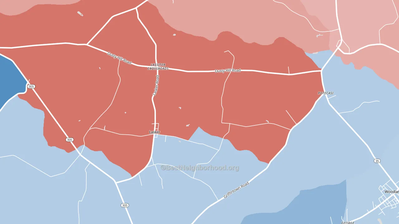 Lasker, NC block-group political-lean map
