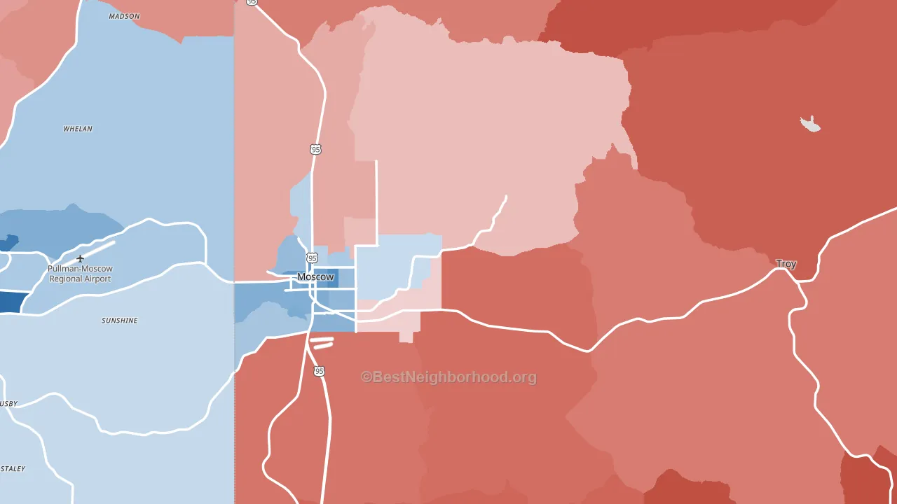 Latah County, ID block-group political-lean map
