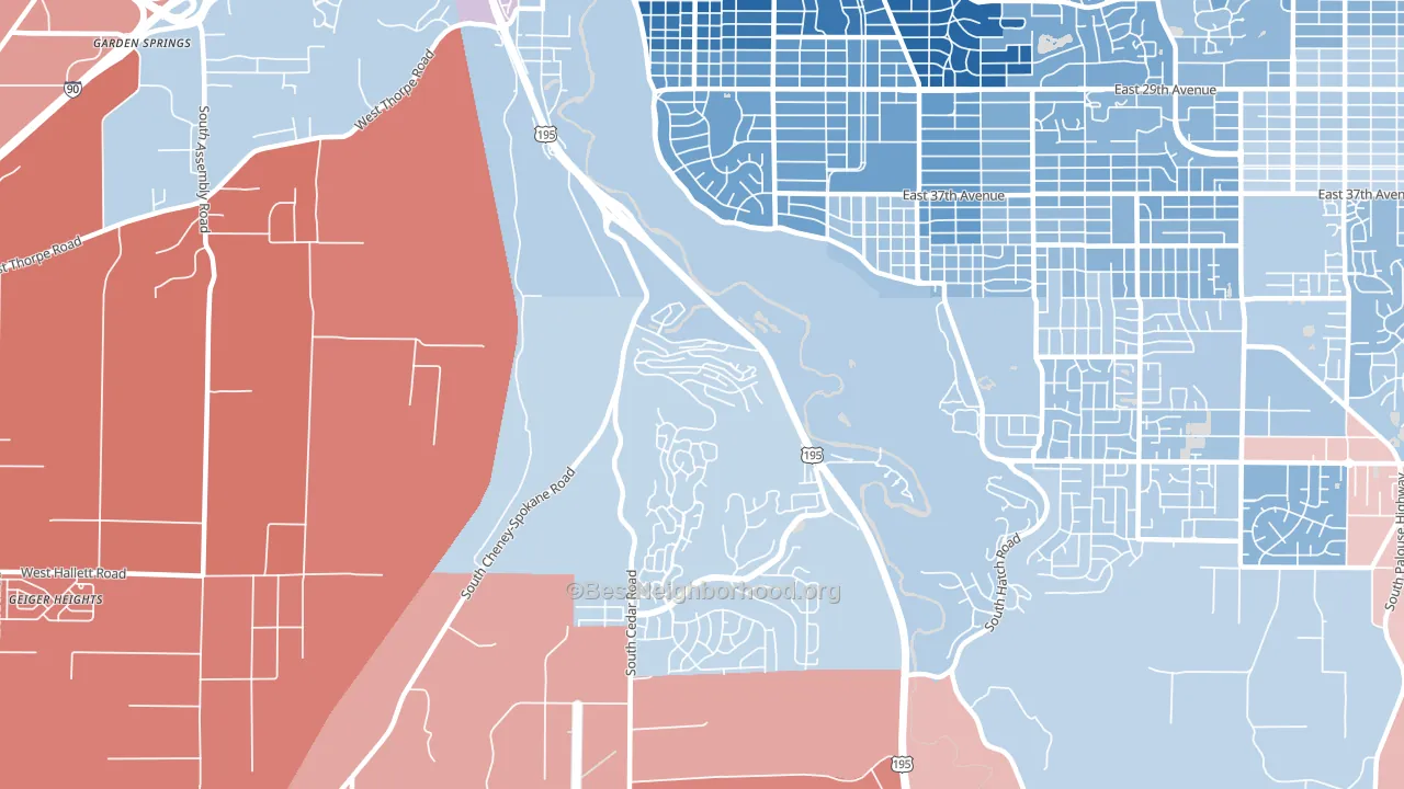 Latah Valley, Spokane, WA block-group political-lean map