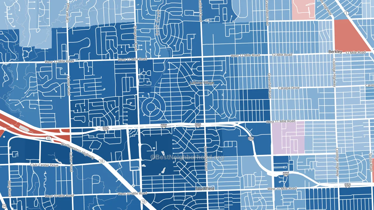 Lathrup Village, MI block-group political-lean map