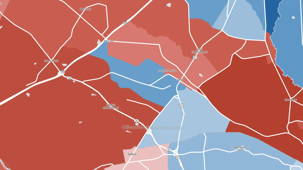 Latta, SC block-group political-lean map