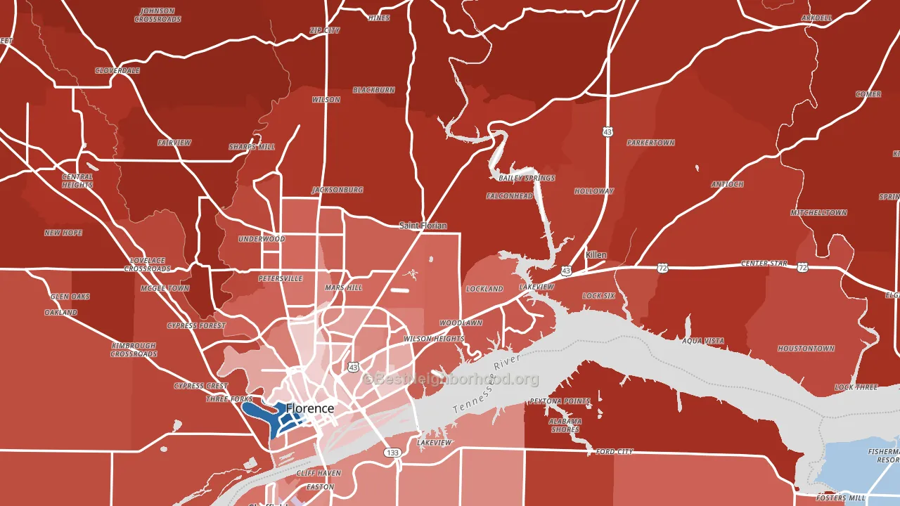 Lauderdale County, AL block-group political-lean map
