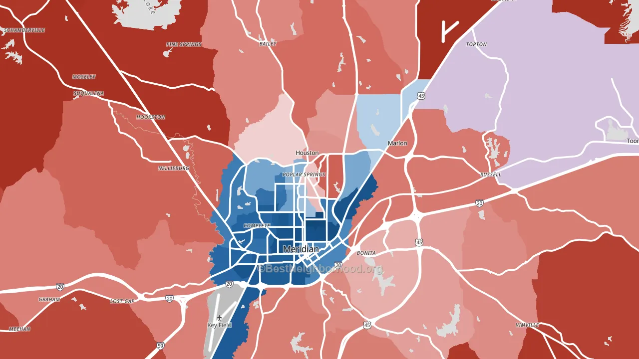 Lauderdale County, MS block-group political-lean map