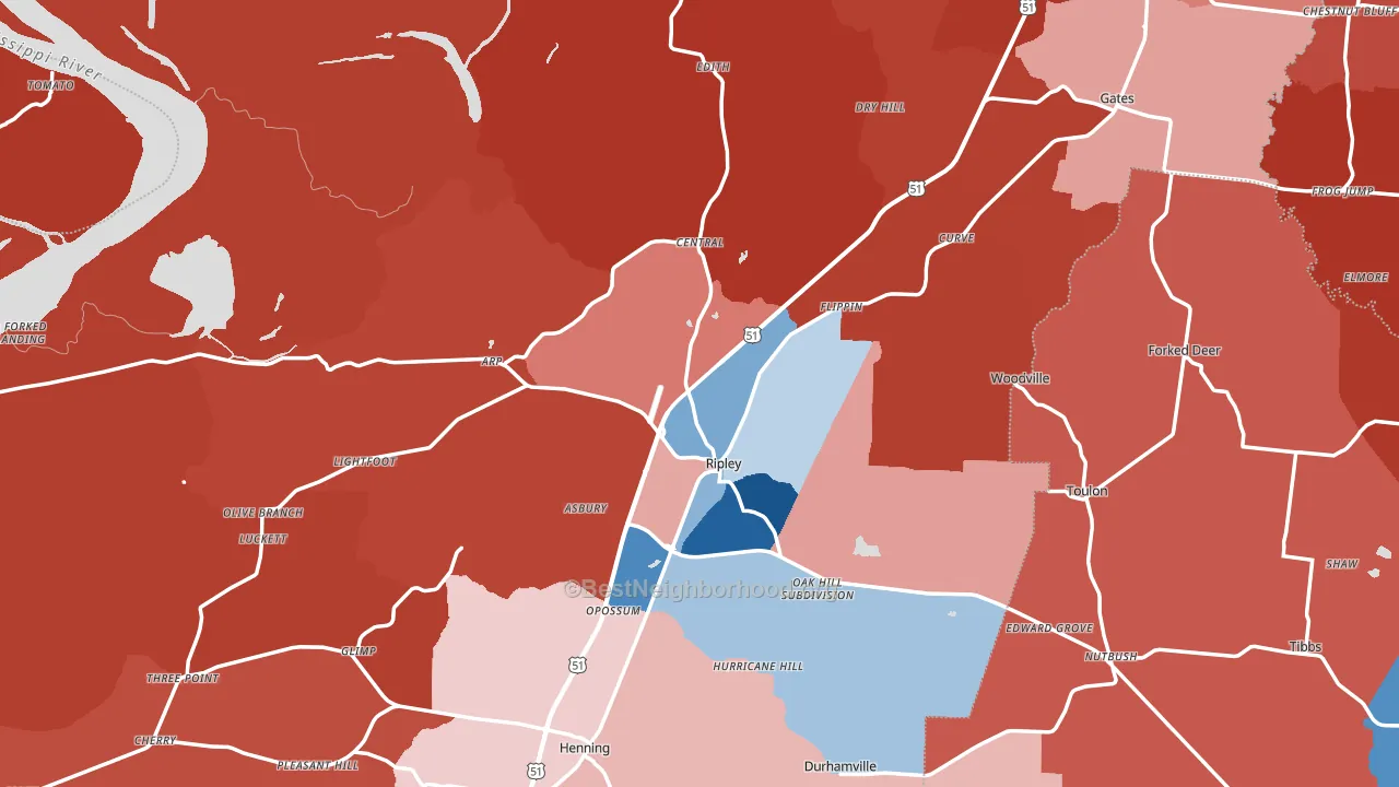 Lauderdale County, TN block-group political-lean map