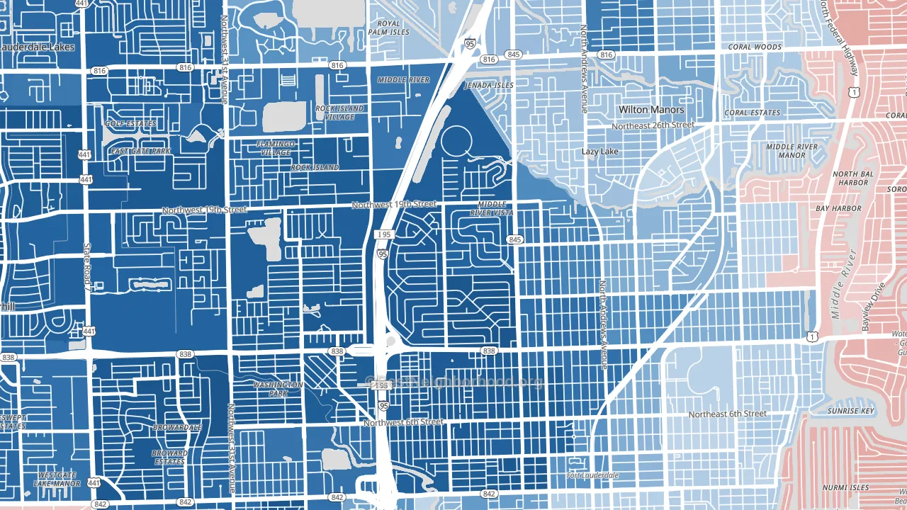 Lauderdale Manors, Fort Lauderdale, FL block-group political-lean map