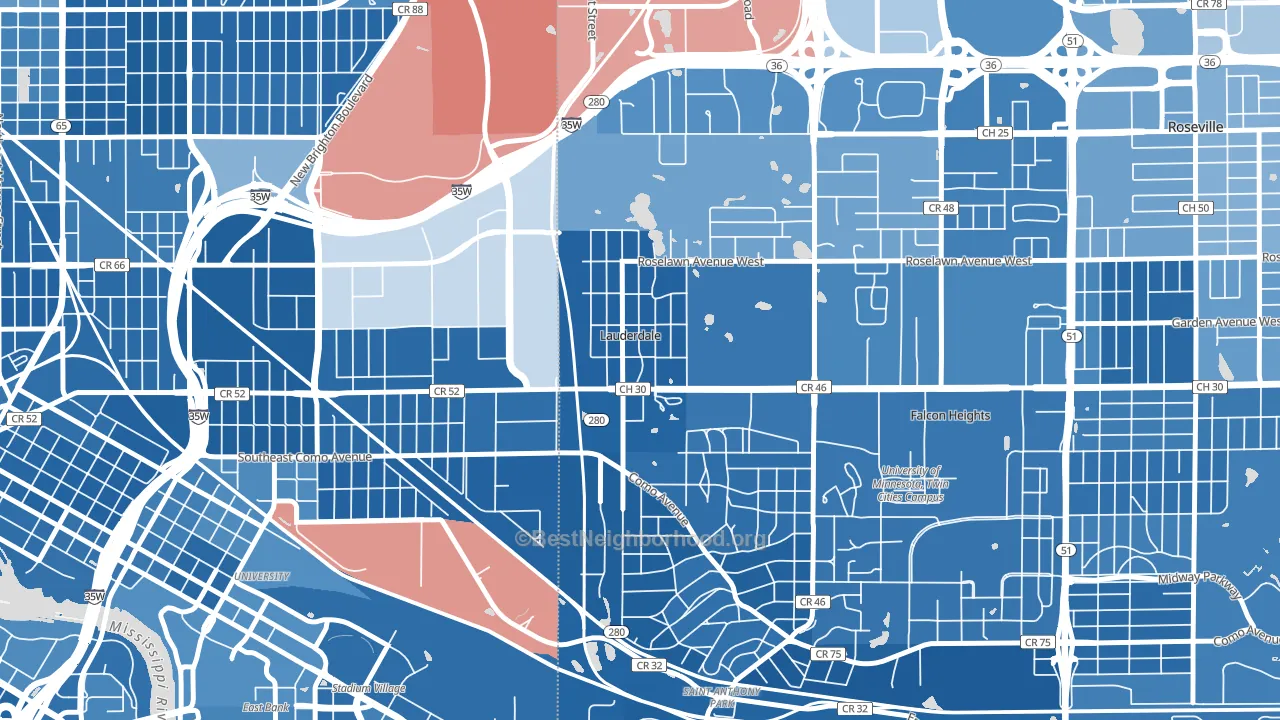 Lauderdale, MN block-group political-lean map