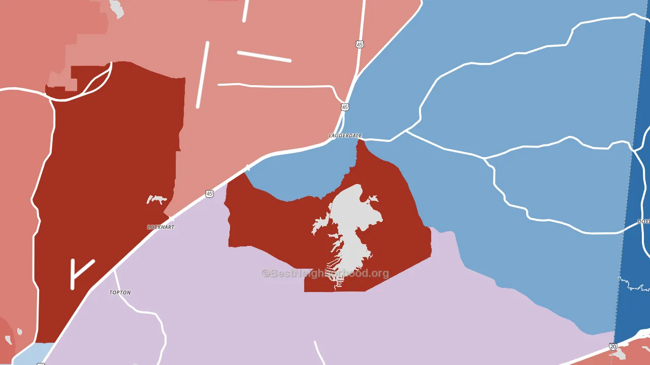 Lauderdale, MS block-group political-lean map