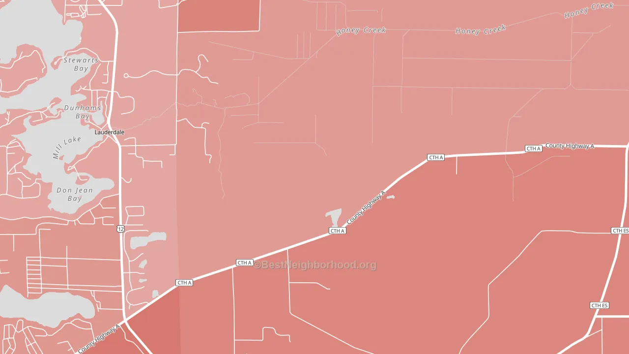 Lauderdale, WI block-group political-lean map