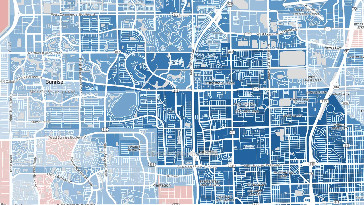 Lauderhill, FL block-group political-lean map